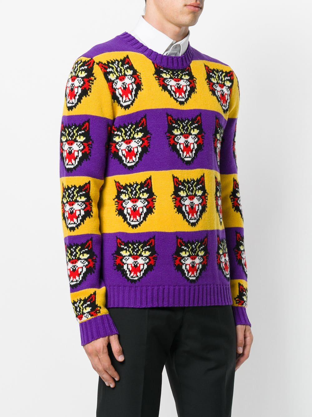 Maglione con pattern con gattoGucci in Lana da Uomo colore Viola | Lyst