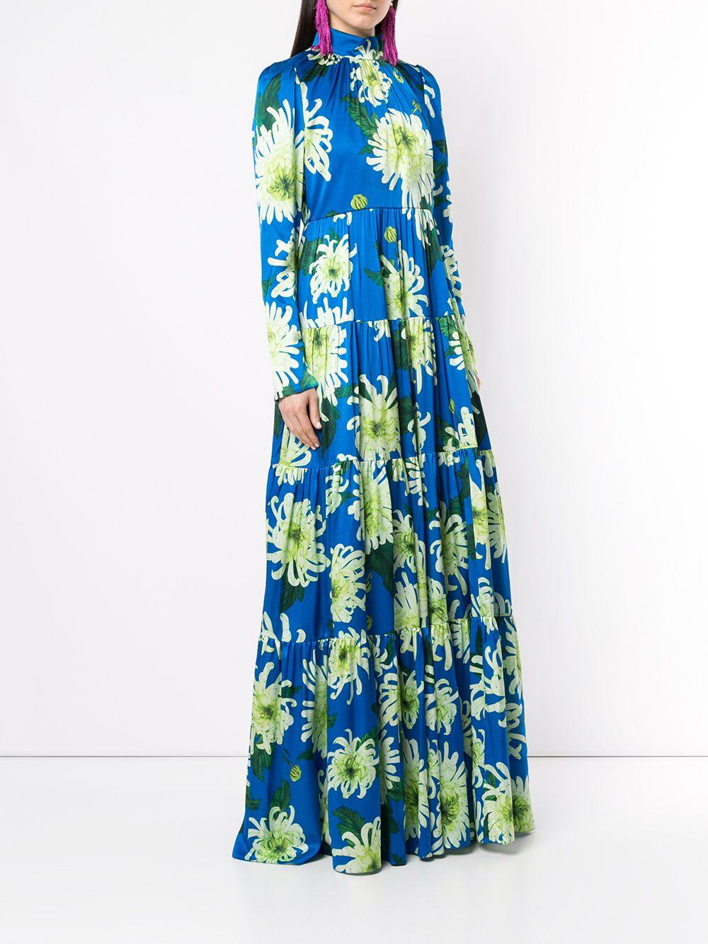 Andrew Gn Synthetic Floral Long-sleeve Maxi Dress in Blue - Lyst