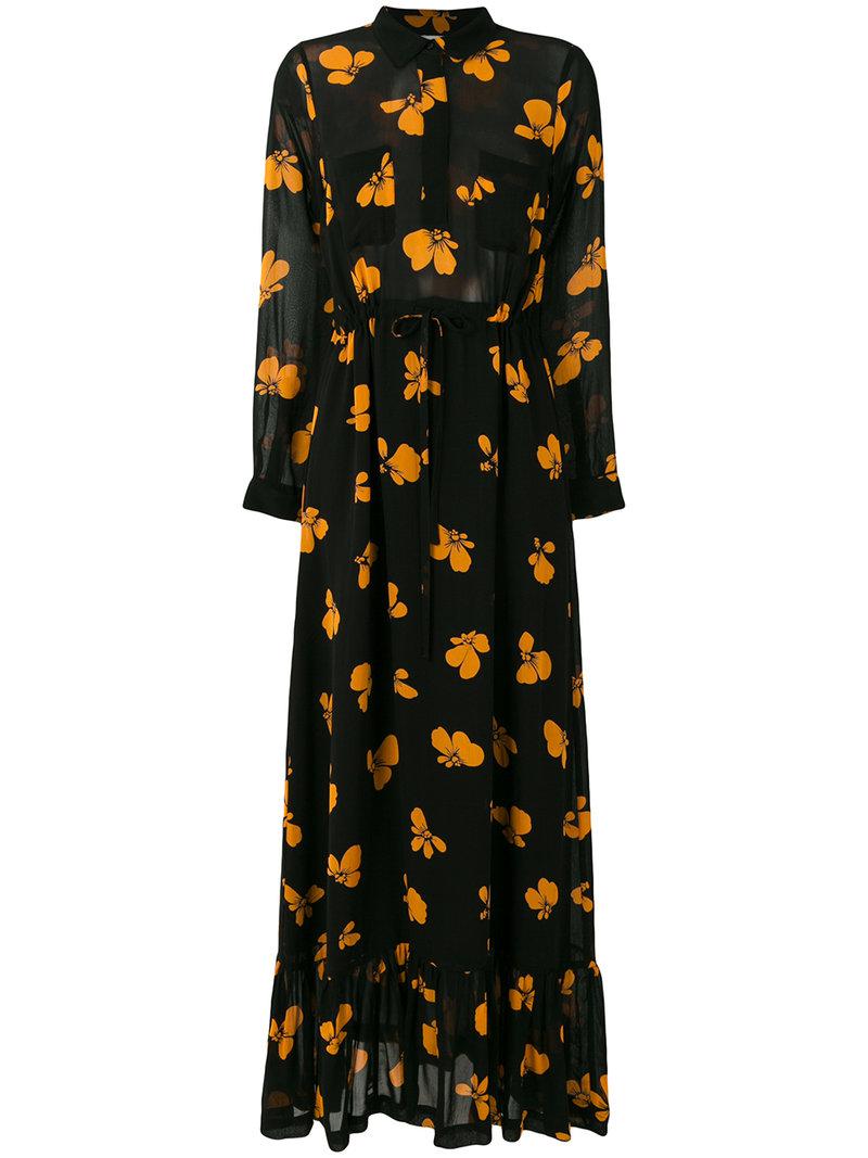 Ganni Fairfax Floral-print Georgette Wrap Dress in Black | Lyst