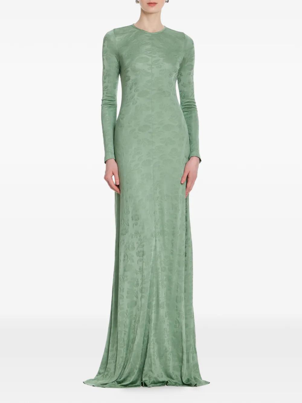 markarian green dress Coco Pistachio Green Floral Jersey Long Sleeve Gown  Markarian