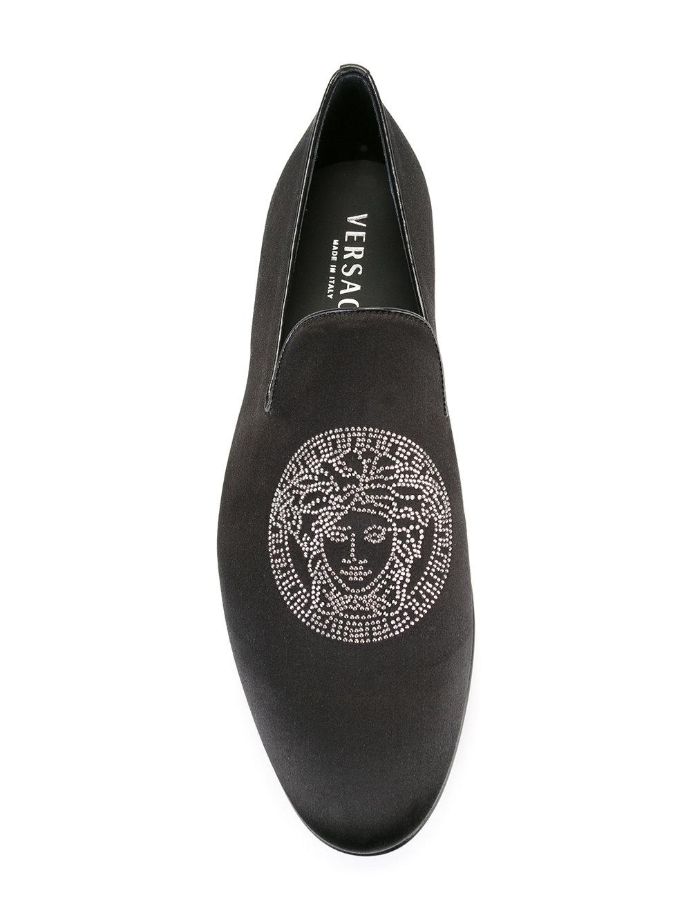 Versace Leather Crystal Medusa Head Loafers in Black for Men - Lyst