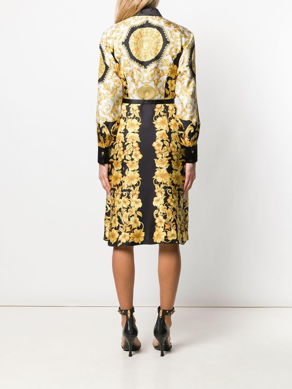 Versace Silk Baroque Pattern Shirt Dress in Black - Lyst