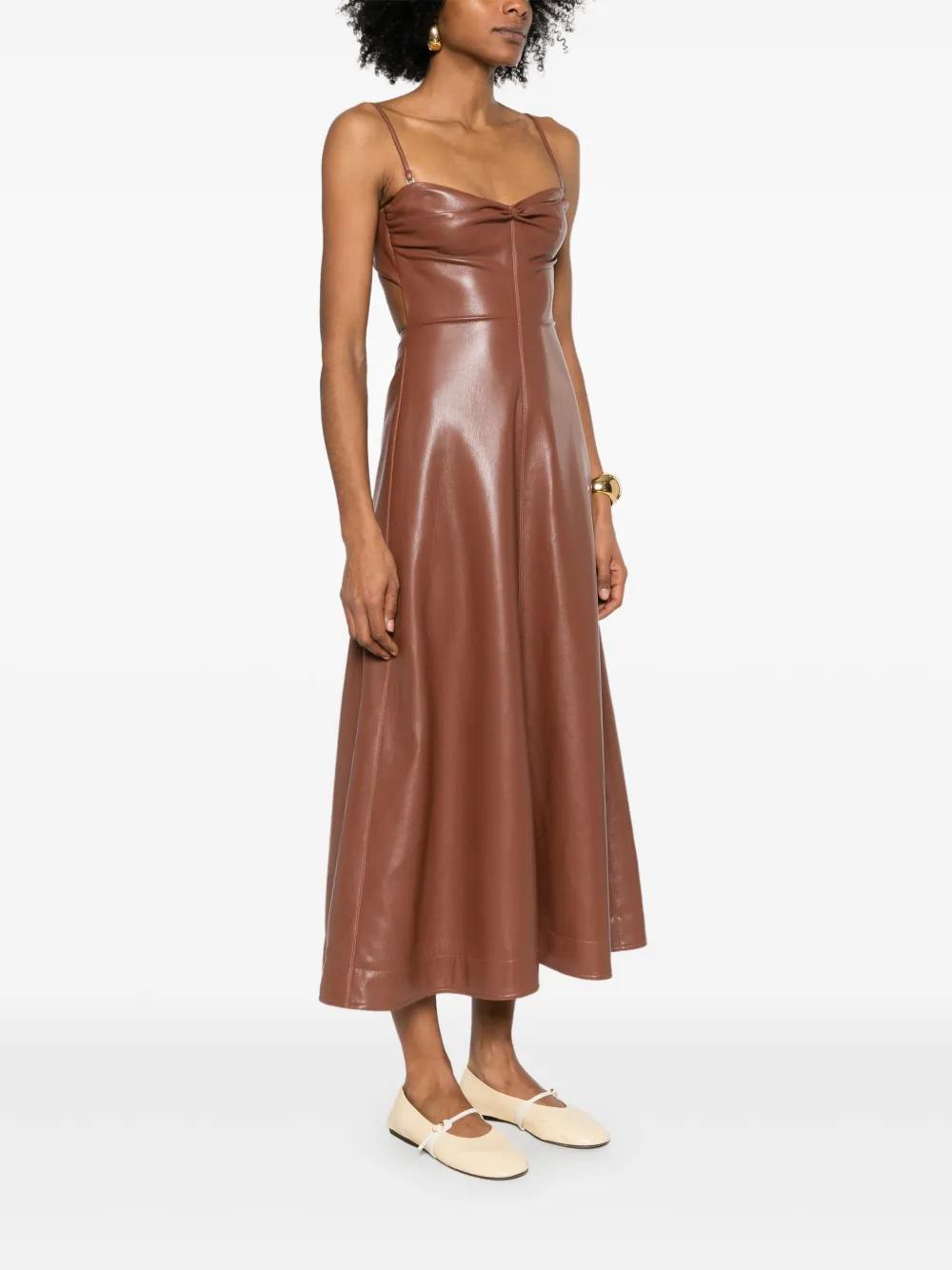 nanushka faux leather dress Nanushka Faux-Leather Midi Dress In Brown - 30% Off