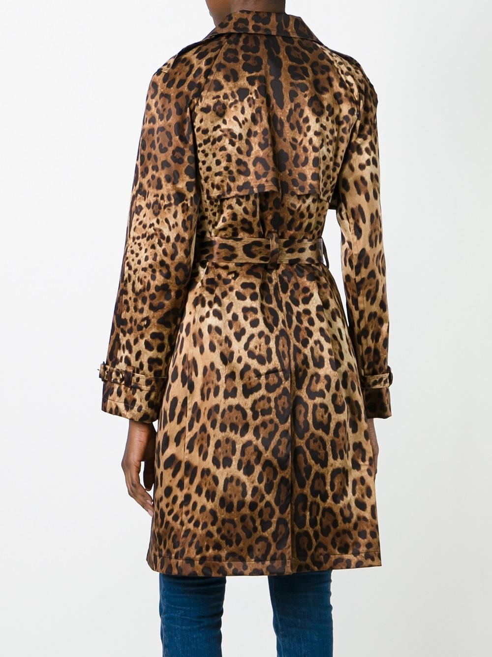 Dolce & Gabbana Silk Leopard Print Trench Coat in Brown - Lyst