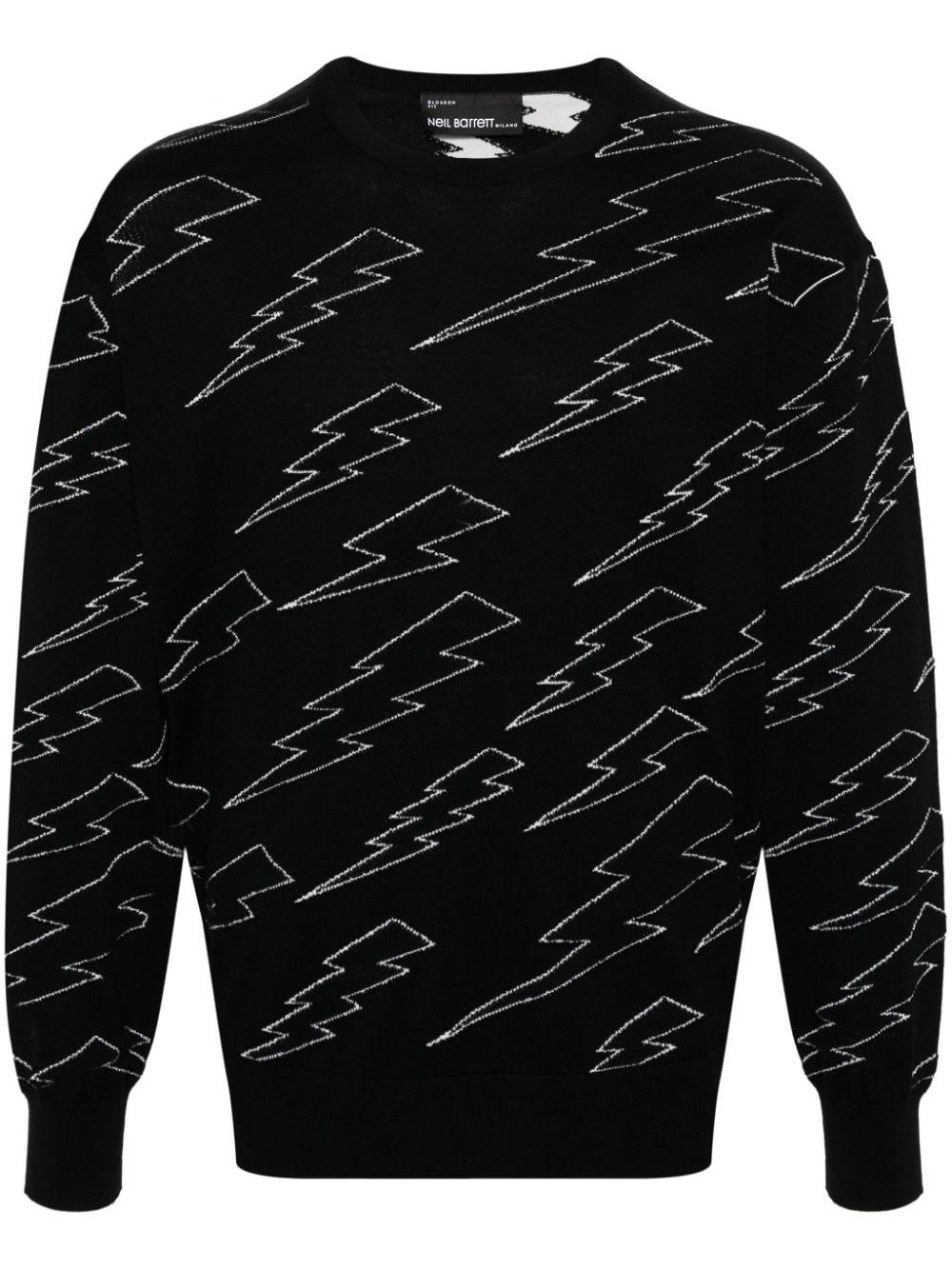 Neil Barrett Thunderbolt intarsia Cotton Jumper in Black for Men