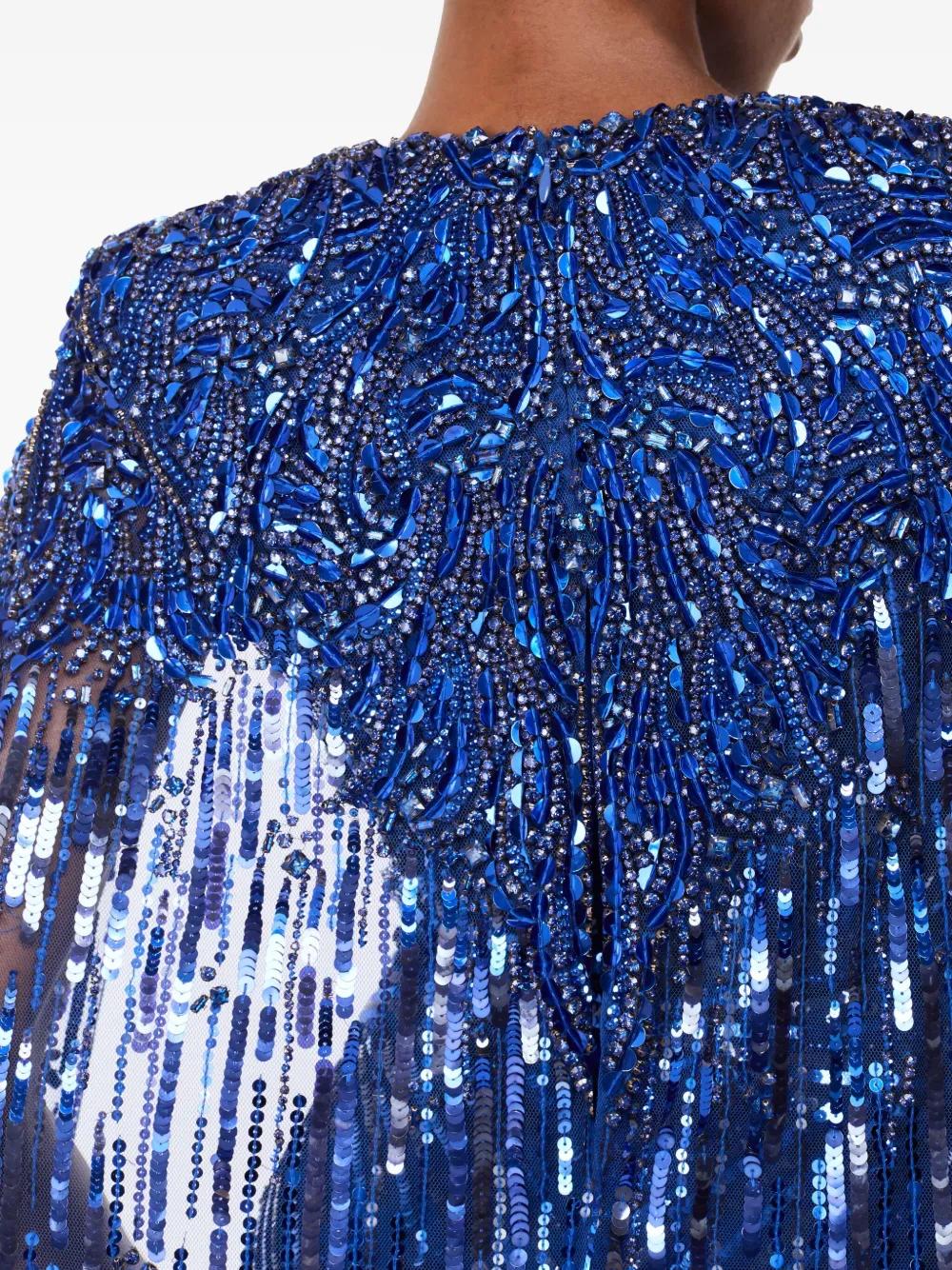 jenny packham blue sequin dress Phara Sequin Gown with Sculptural Shoulders