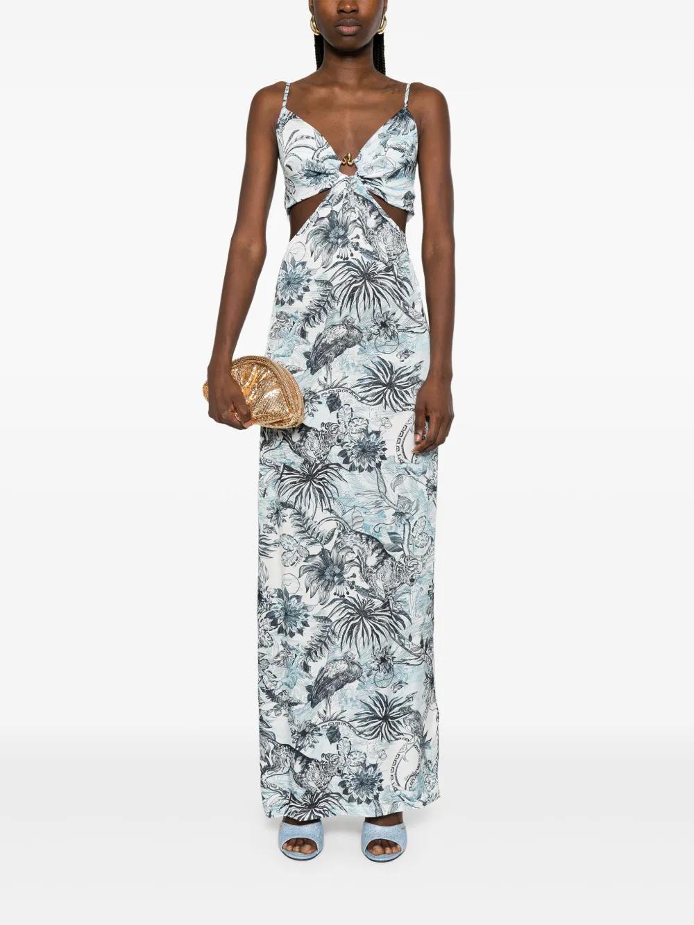 knee length dresses for ladies Brown Printed Linen-Blend Bandeau Evie Midi Dress