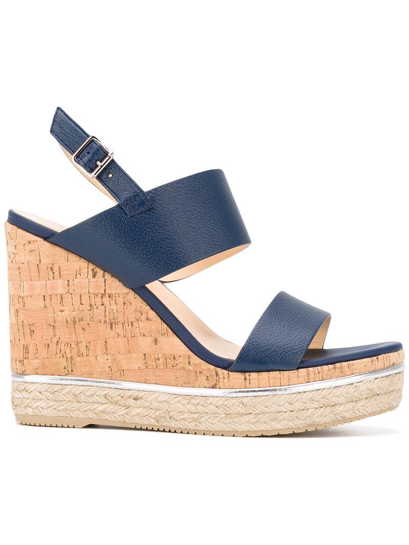 Hogan Leather Wedged Sandals in Blue Lyst