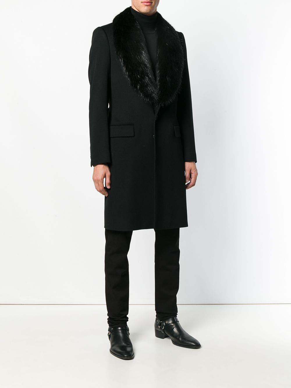 Dolce & Gabbana Midi Fur Collar Coat in Black for Men | Lyst Canada