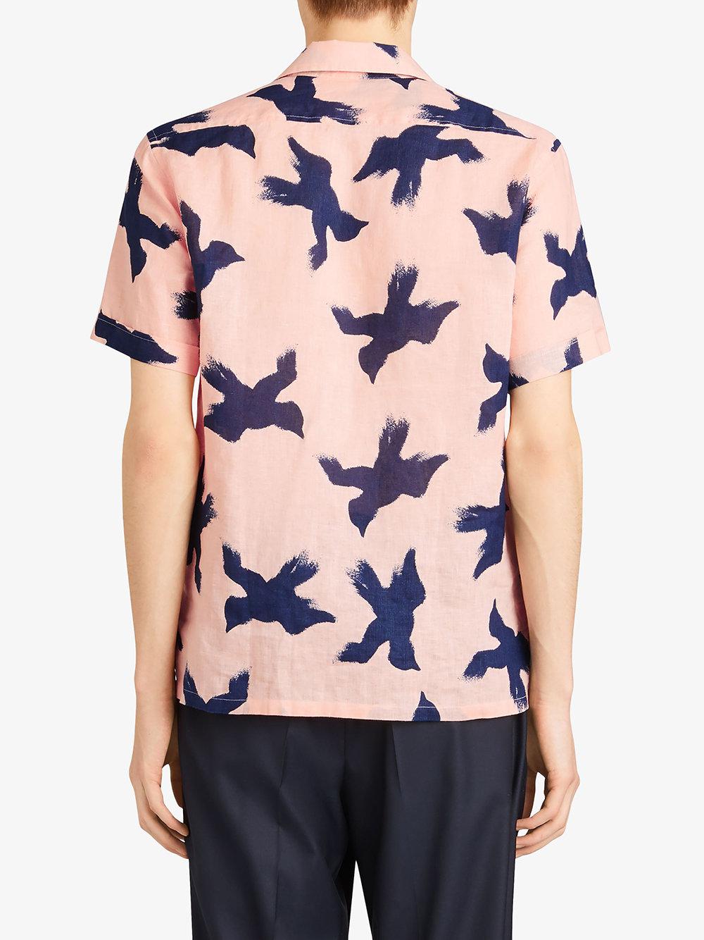 Burberry Short-sleeve Bird Print Linen Shirt in Pink for Men | Lyst