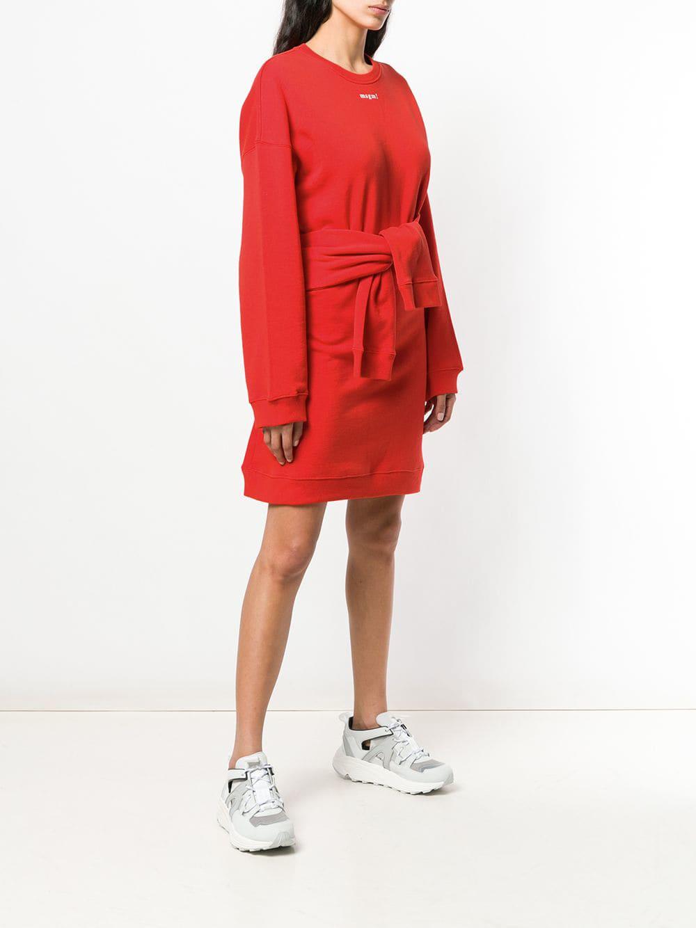 red oversized sweater dress