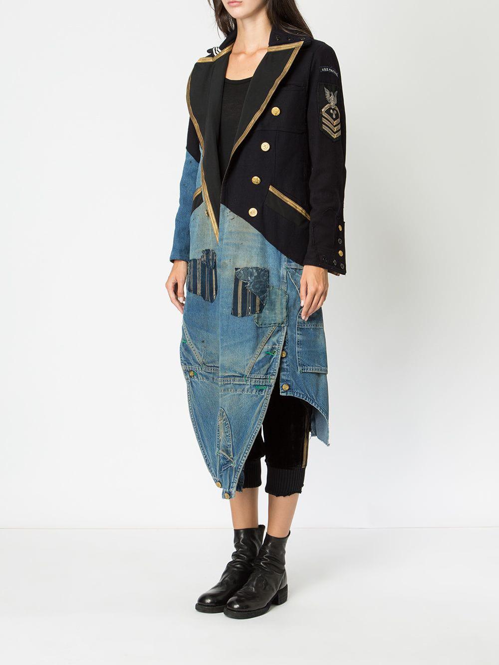 Greg Lauren Denim Panel Military Coat 
