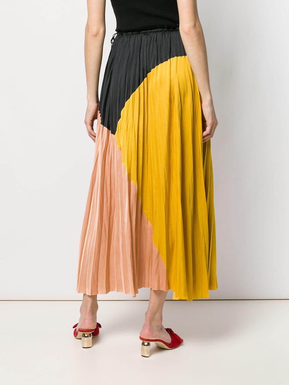 Ulla Johnson Colour Block Pleated Skirt in Black | Lyst