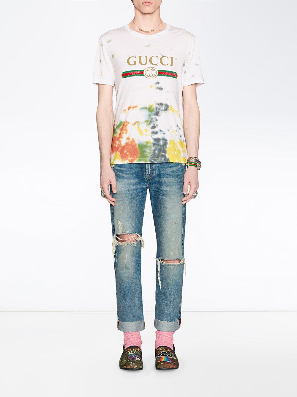 Gucci Cotton Tie-dye T-shirt With Print in White for Men - Lyst