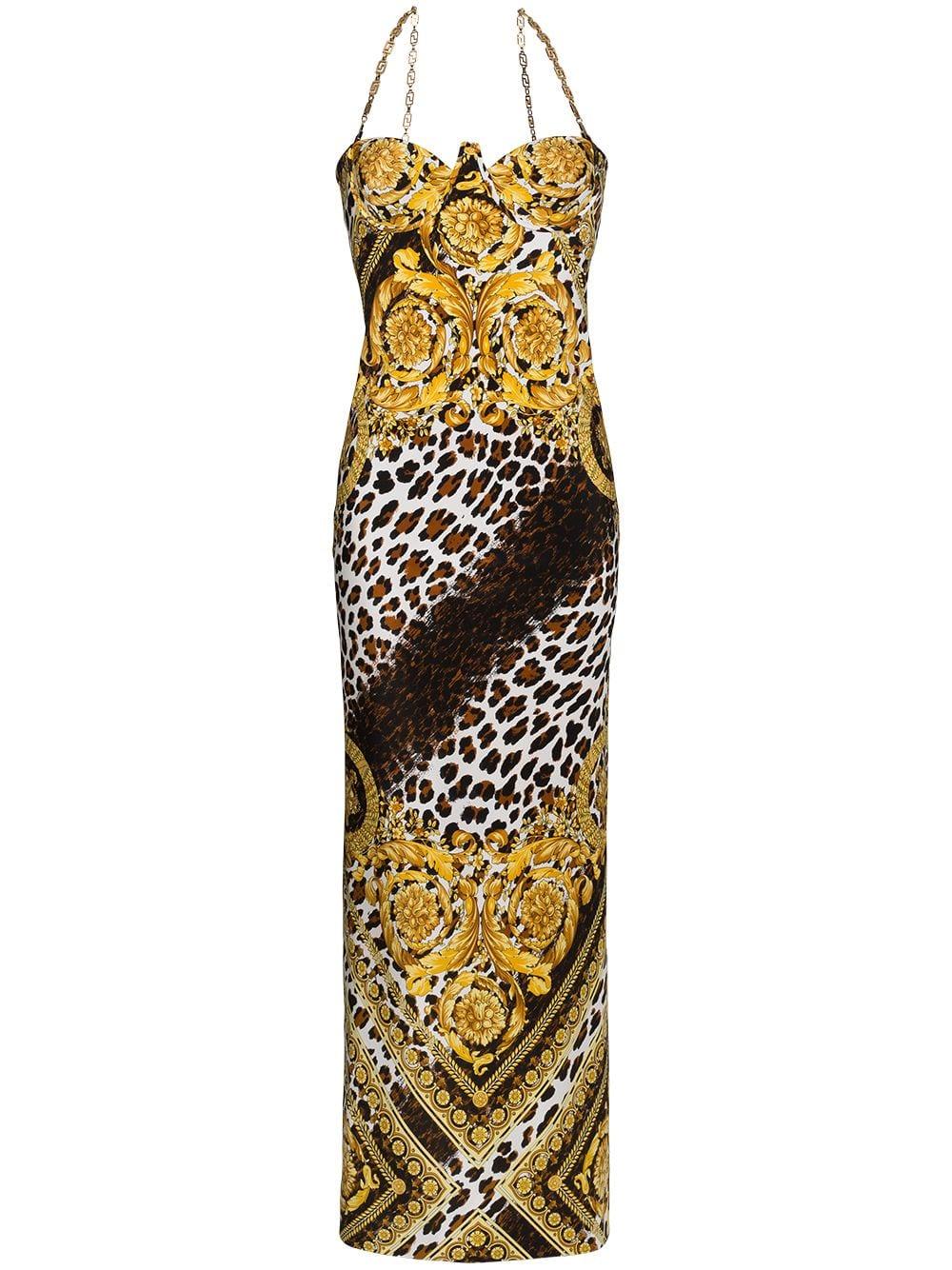 Versace Silk Baroque And Leopard Print Dress in Black | Lyst