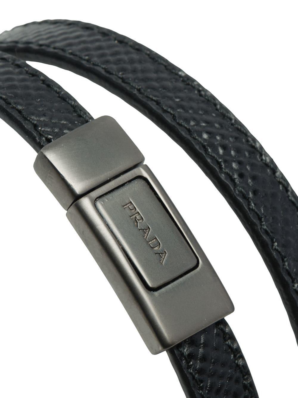 Prada Saffiano Leather Bracelet in Black for Men - Lyst