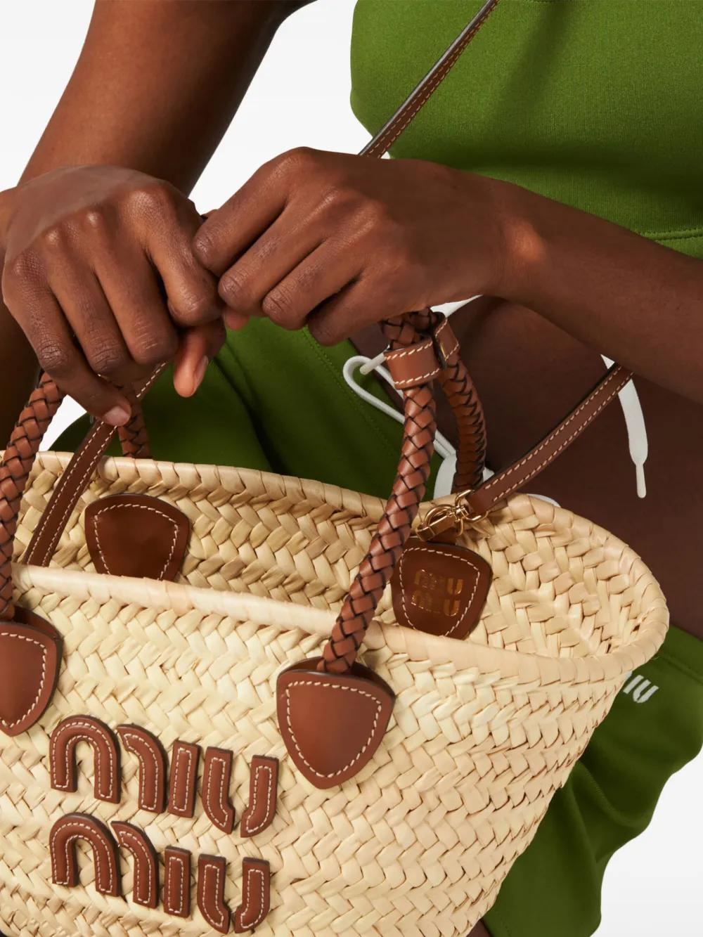 MiuMiu★Raffia-effect woven tote bag Miu Miu Raffia-Effect Woven Tote Bag | Saks Fifth Avenue