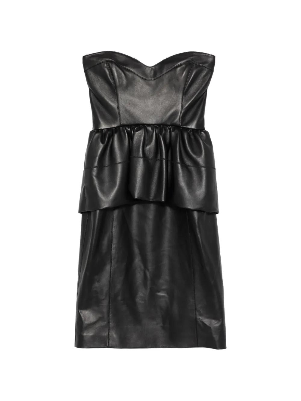 knee length dresses for ladies Miss Circle Pascha Black Lace Appliqué Strapless Peplum Midi Dress Xs