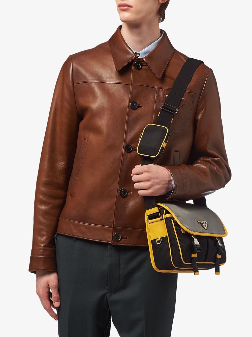 Prada Contrast Detail Messenger Bag in Black for Men | Lyst