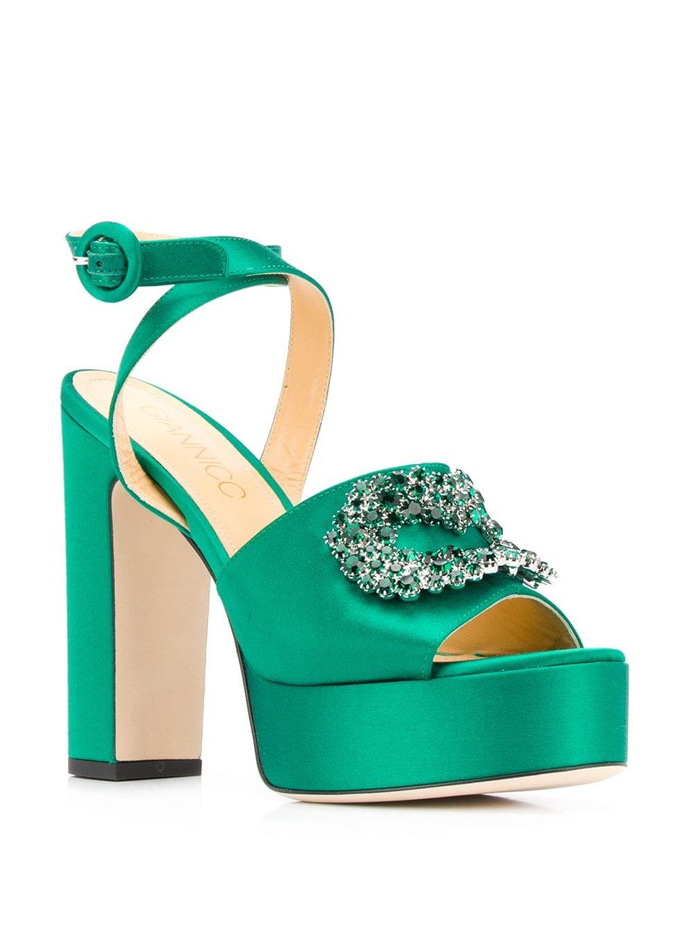 Giannico Leather Open-toe Platform Sandals in Green - Lyst