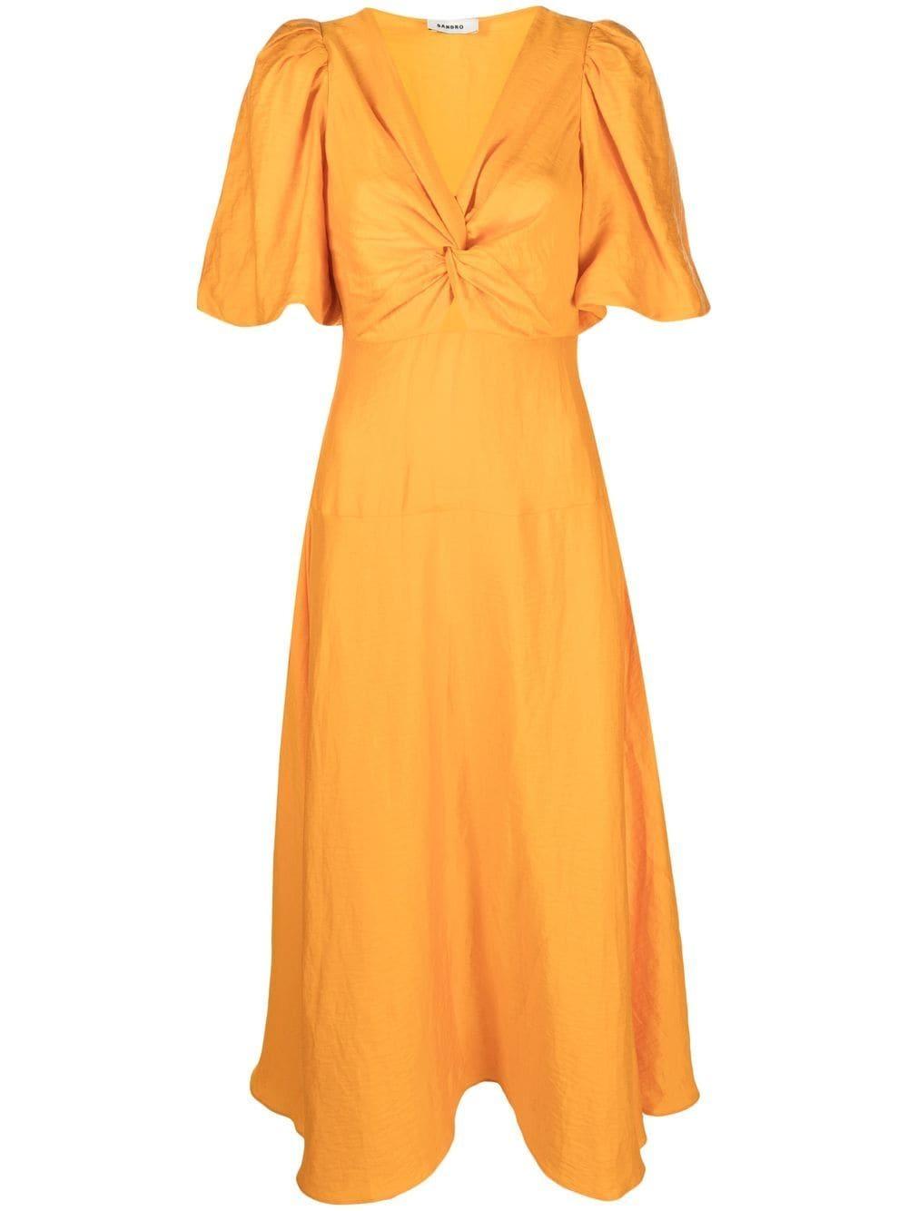 Sandro V-neck Puff-sleeve Maxi Dress in Orange | Lyst
