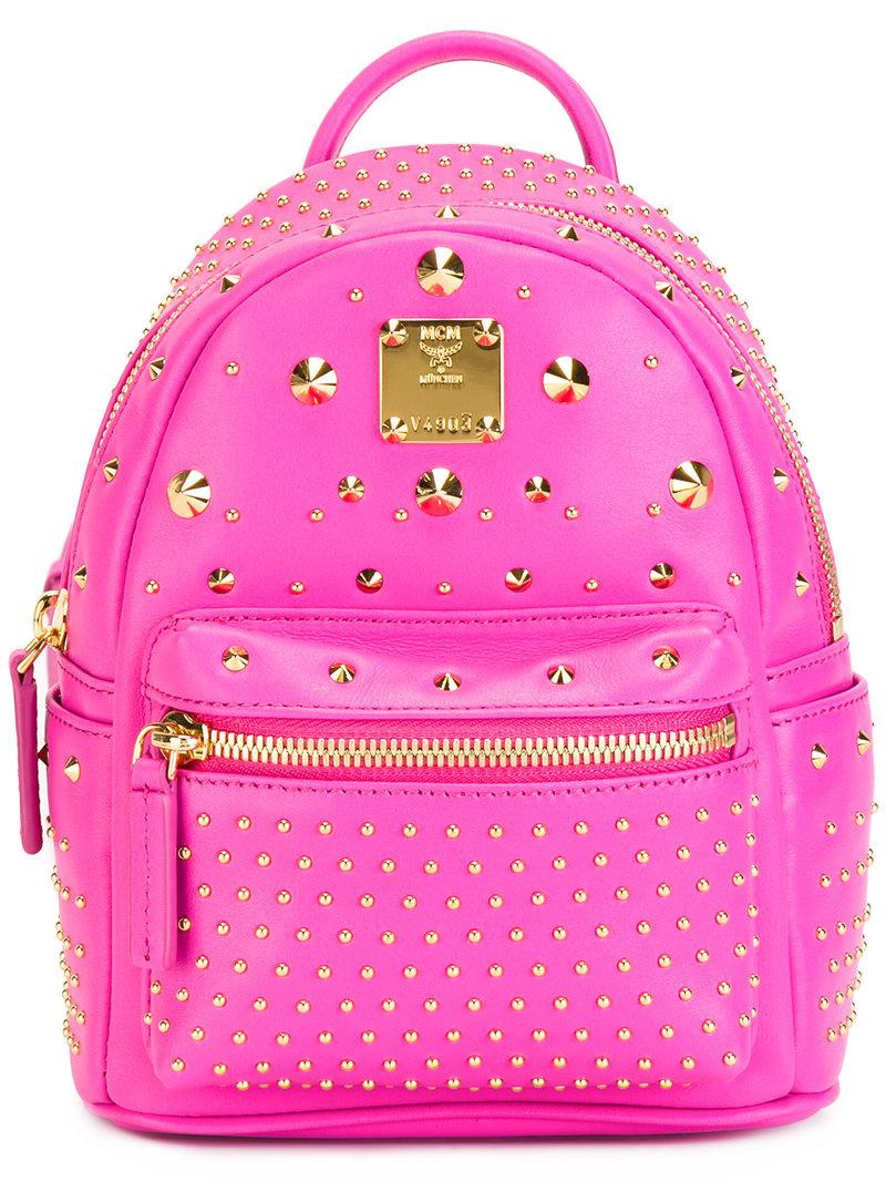 mcm mini pink leather backpack