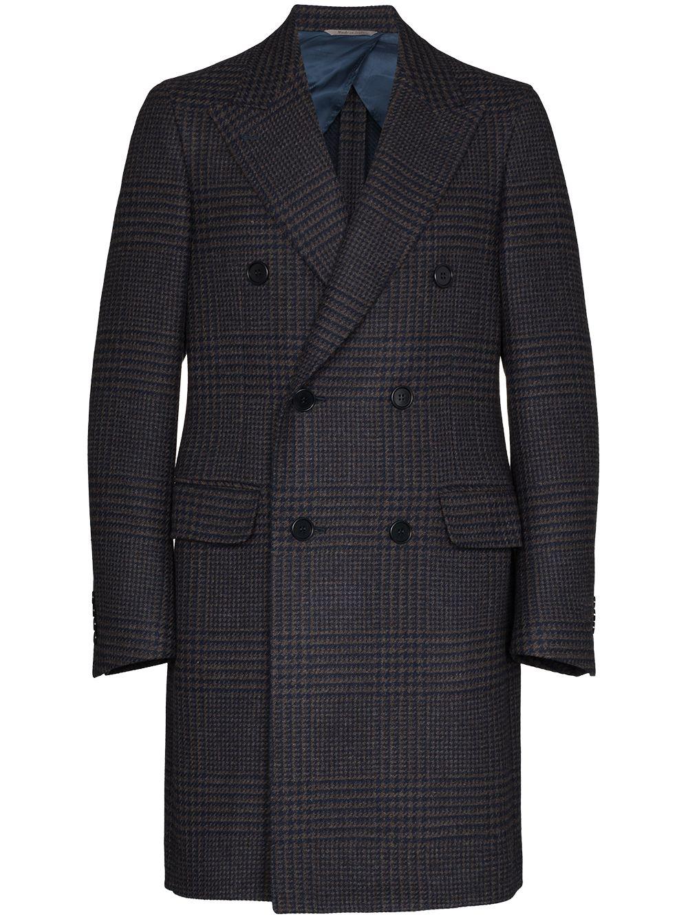 Canali Wool Doublebreasted Checked Coat in Black for Men Lyst