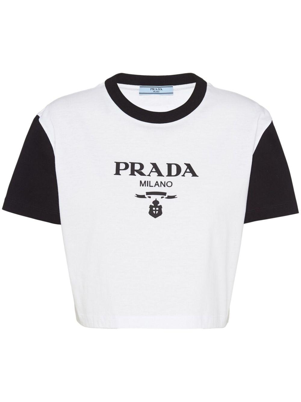 Prada Logo-print Cropped T-shirt in White | Lyst