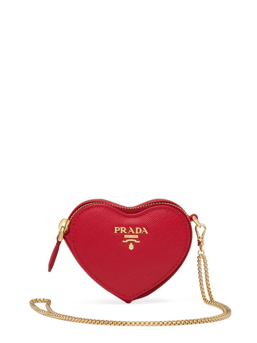 Prada Leather Heart Mini Bag in Red | Lyst