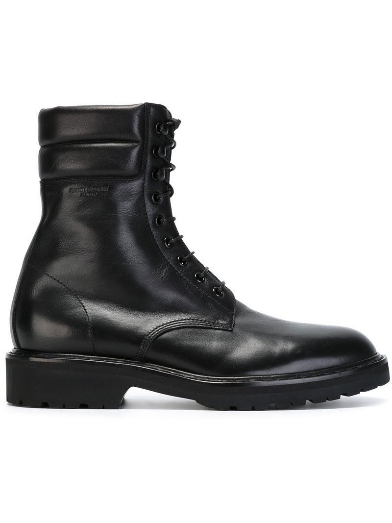Saint Laurent Combat Leather Ankle Boots in Black for Men | Lyst