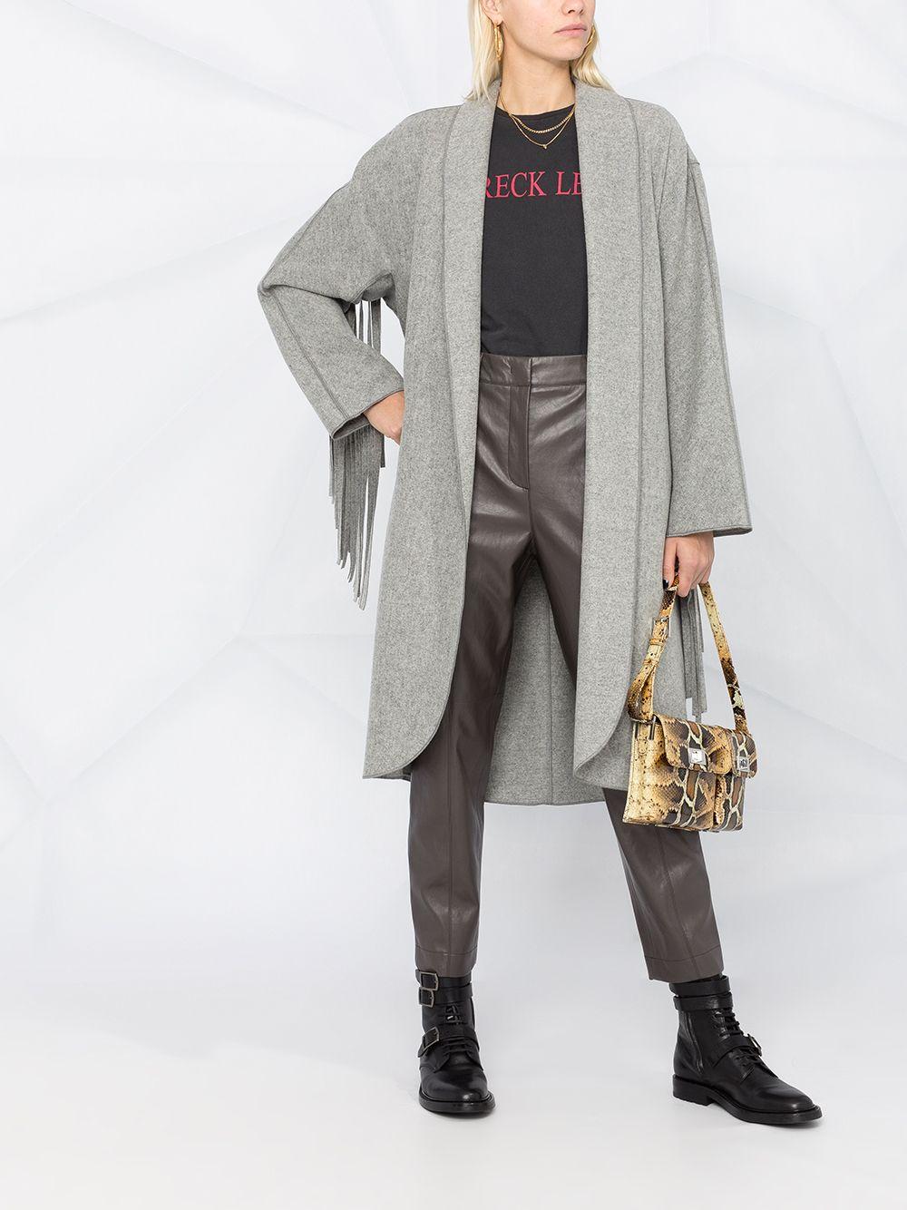Luisa Cerano Wool Fringed-trim Tie-waist Coat in Grey (Gray) - Lyst