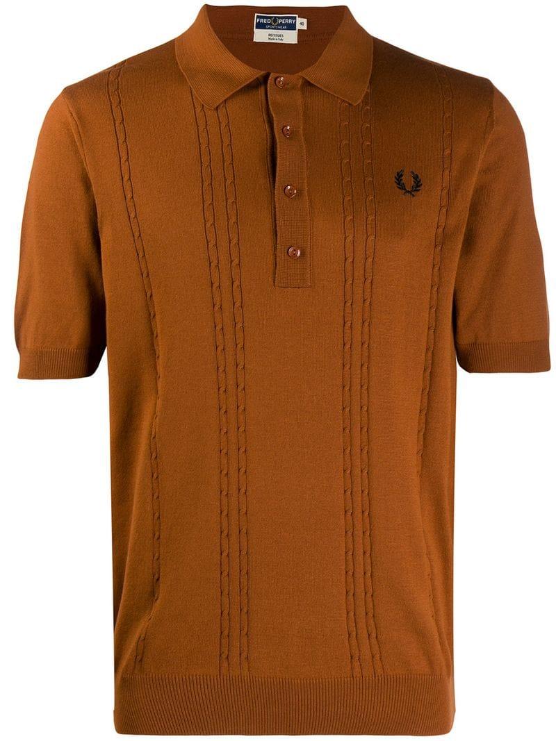 Fred Perry Cable Knitted Polo Shirt Brown Men | Lyst