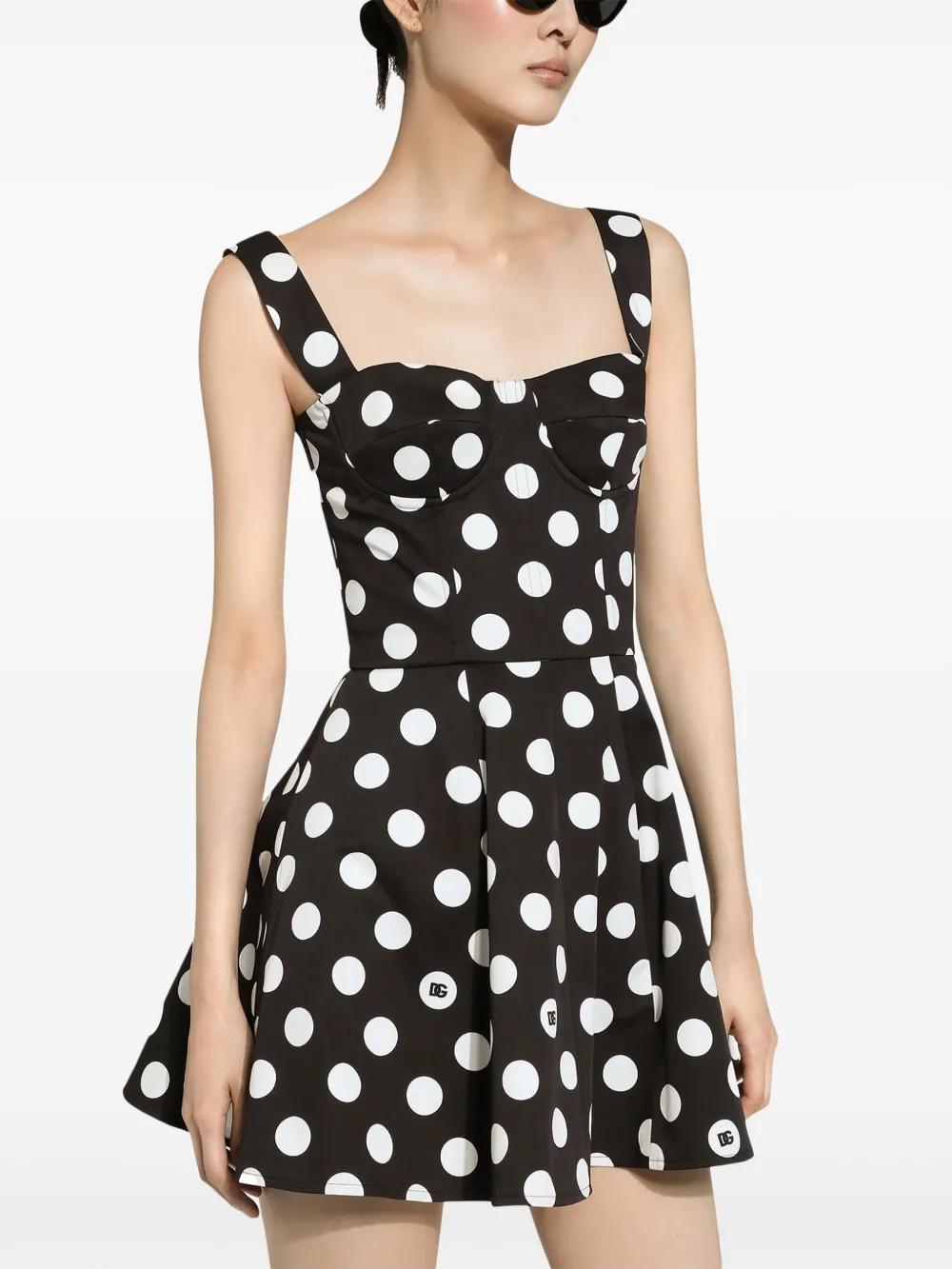 dolcegabbana printed polka dot cotton blend drill halterneck mini dress DOLCE & GABBANA Polka-Dot Halterneck Dress