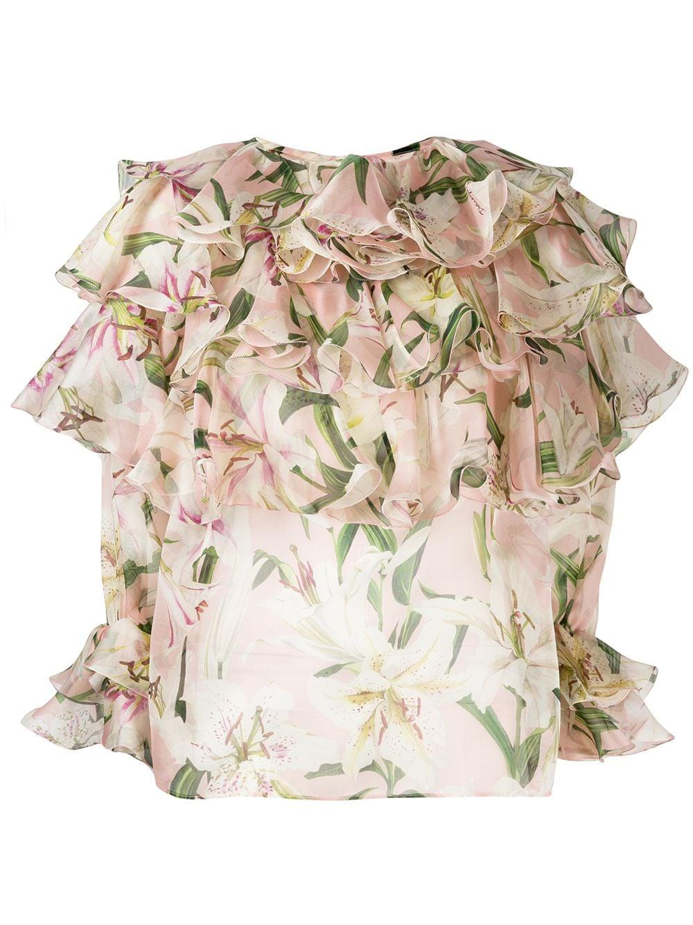 Dolce & Gabbana Silk Ruffle Lily Print Blouse - Lyst