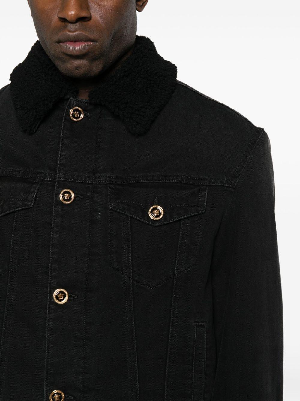 Versace Shearling collar Denim Jacket in Black for Men Lyst