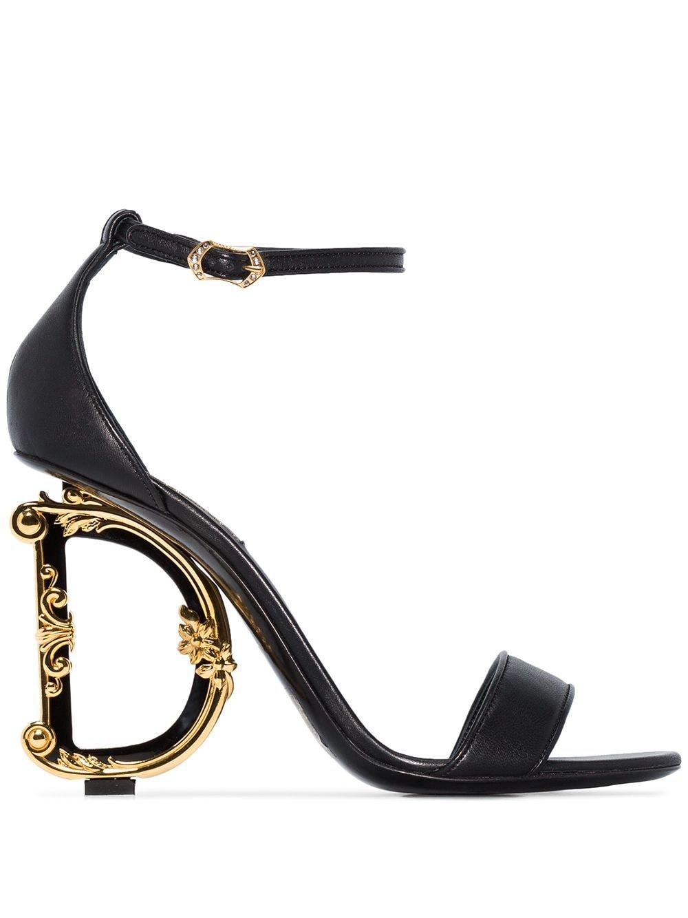 Dolce & Gabbana Polished Calfskin Sandals With Dg Baroque Heel in Black |  Lyst