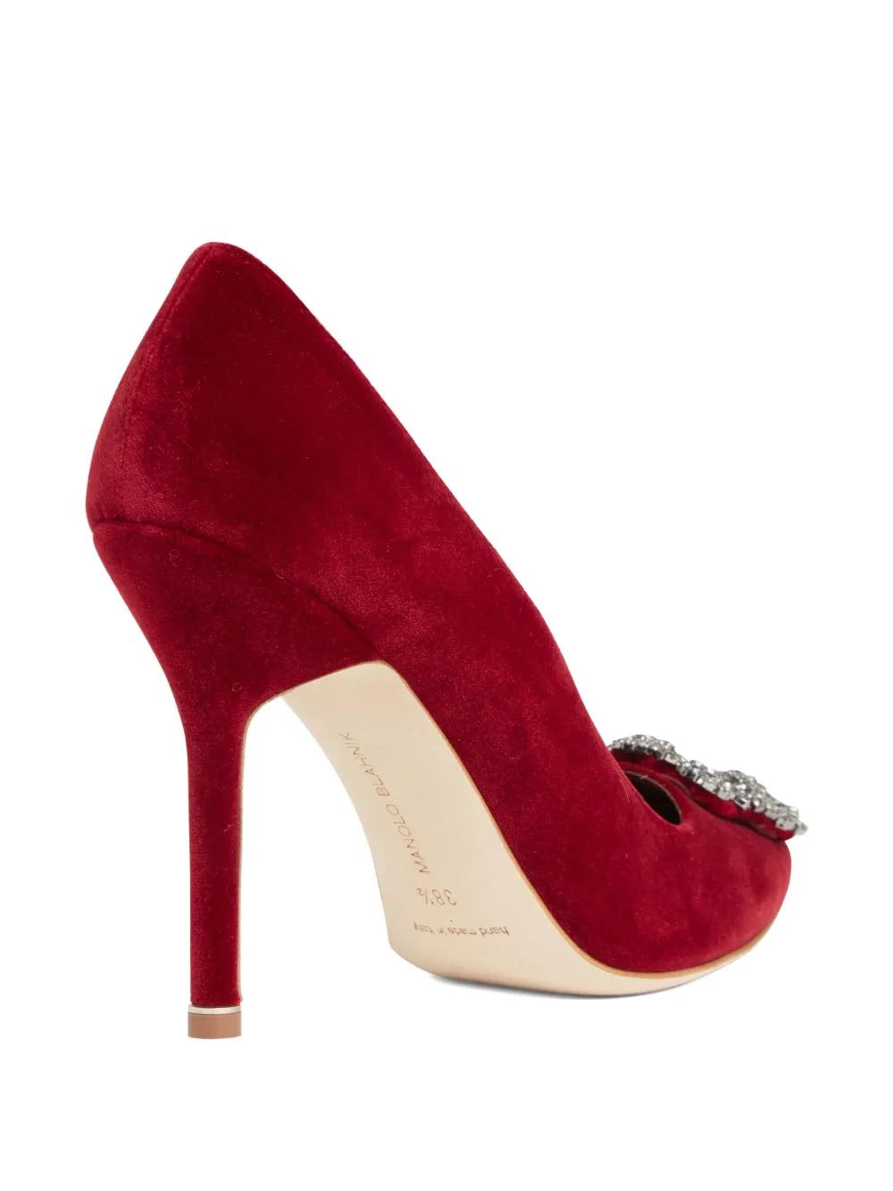 Manolo Blahnik 105Mm Hangisi Jewel-Embellished Velvet Pumps in Red