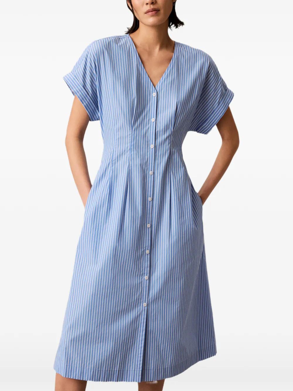 Calvin Klein Striped Button-Down Midi Dress in Blue