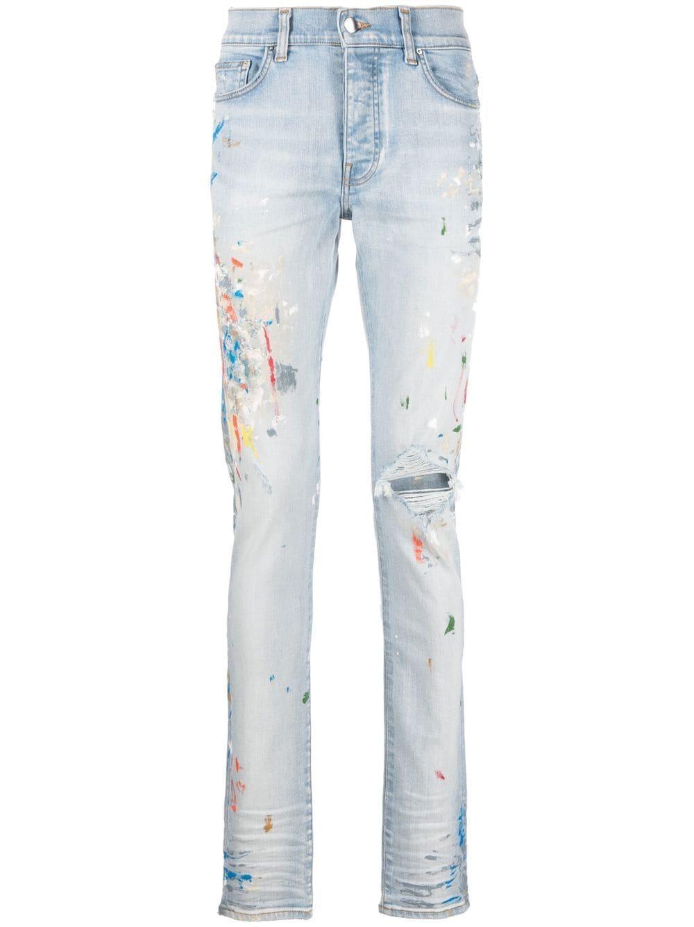Amiri Denim Paintsplatter Skinny Jeans in Blue for Men Lyst Canada
