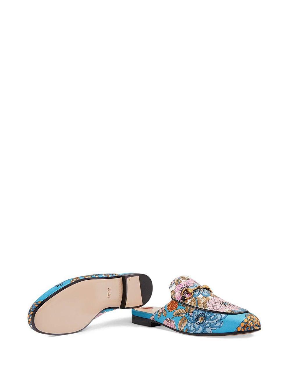 Gucci Leer Princetown Slipper Met Bloem En Kwastjes Print in het Blauw -  Lyst