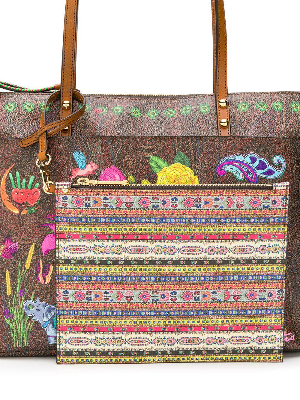 Etro Cotton Floral Print Tote Bag in Brown Lyst