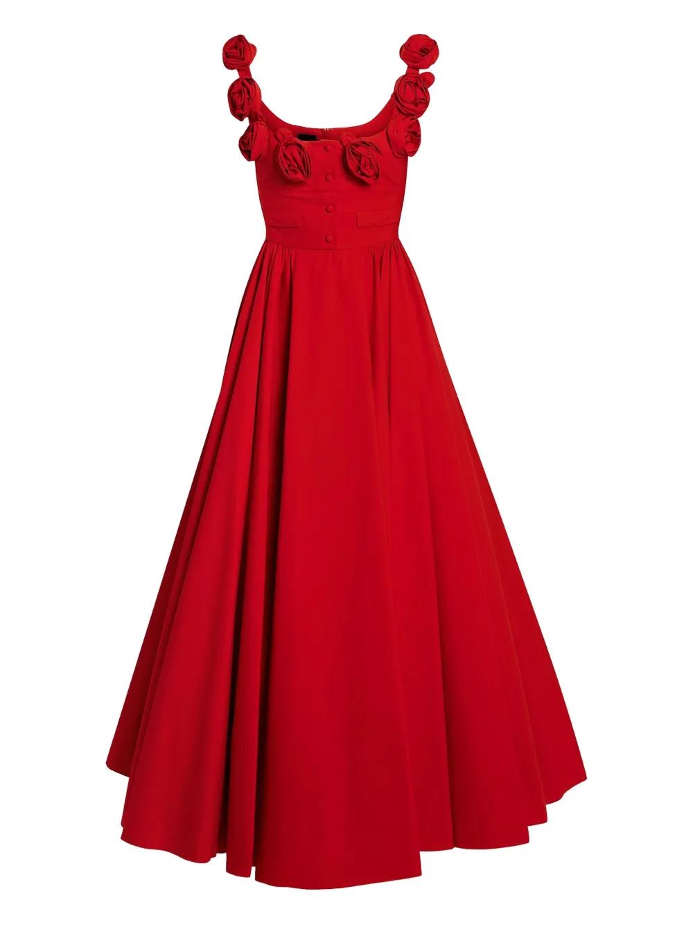 giambattista red dress Giambattista Valli - Giambattista Valli Long Corsage Poplin Dress in Red 40 / 4 US