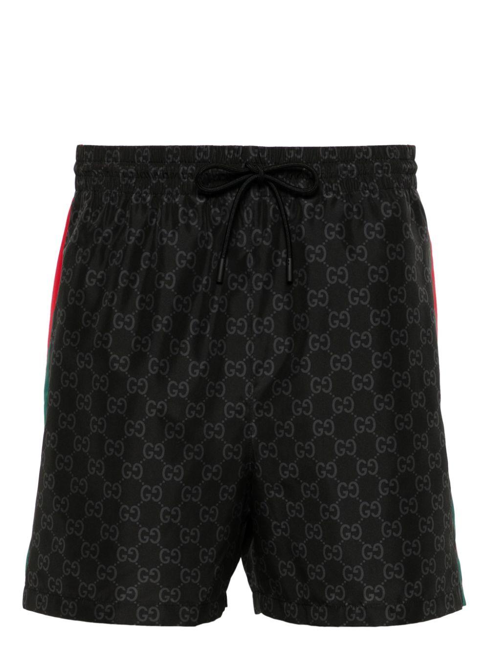 Gucci メンズ ブラック GGパターン トランクス水着 ビーチウェア