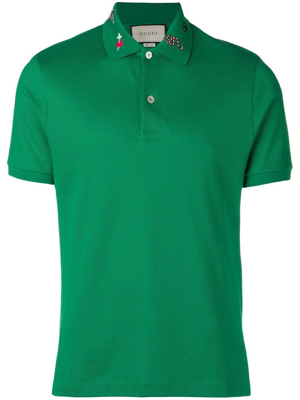Gucci Collar Motifs Polo Shirt in Green 