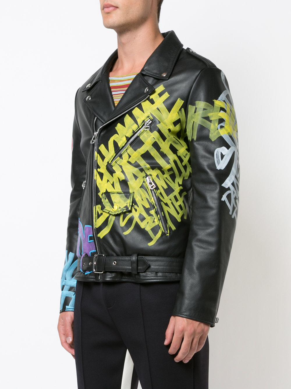 graffiti leather jacket mens