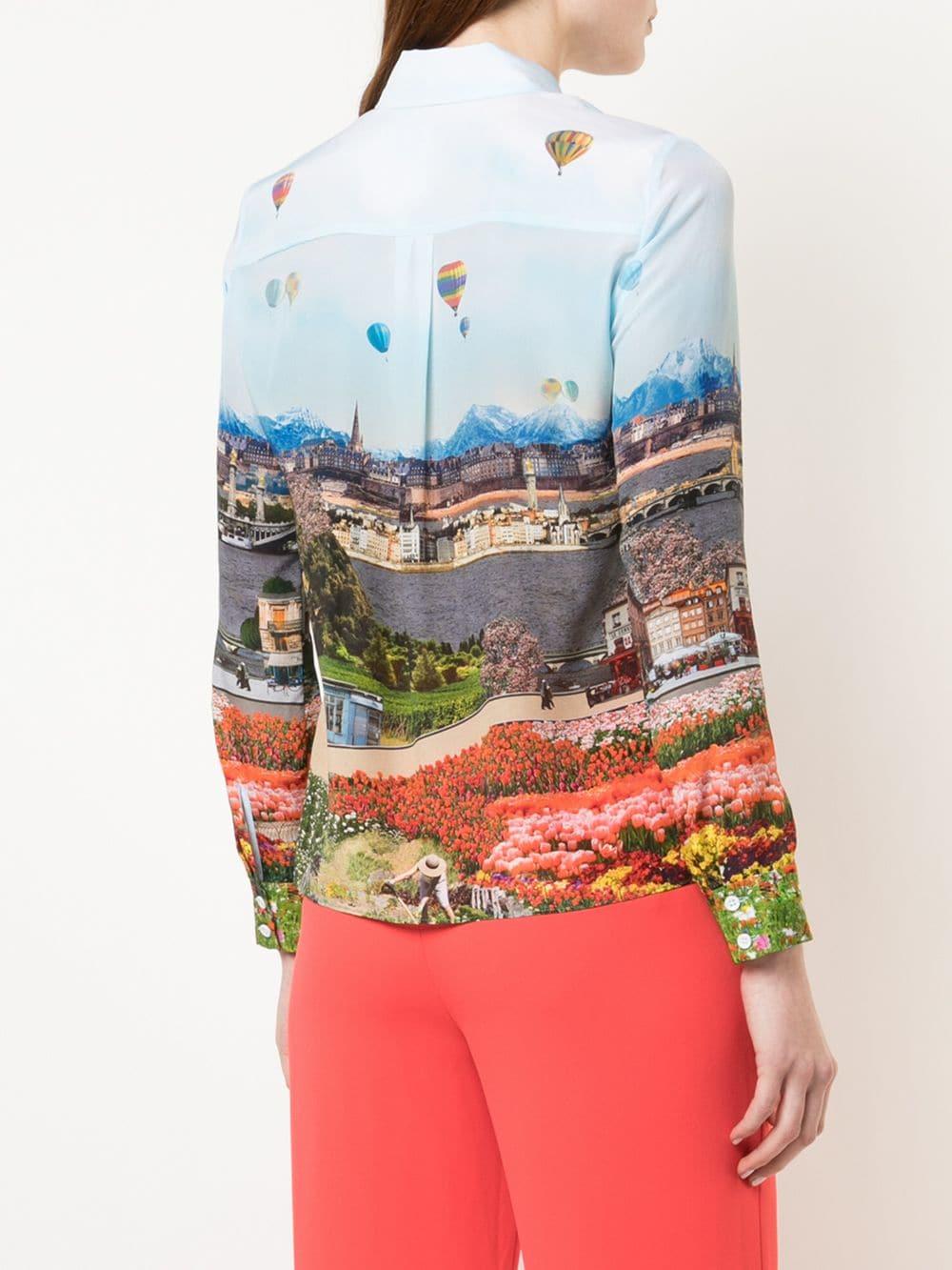 Download Alice + Olivia Silk Eiffel Tower Shirt in Blue - Lyst