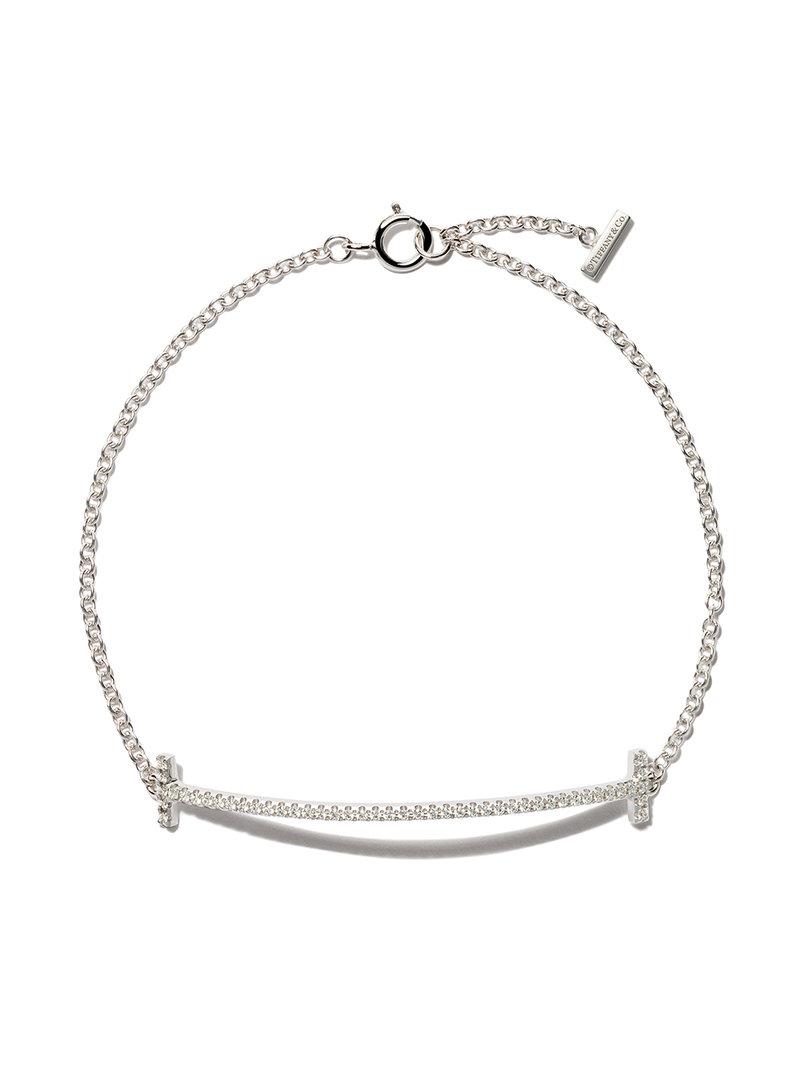 Tiffany & Co. 18kt White Gold Tiffany T Smile Diamond Bracelet in Metallic  - Lyst