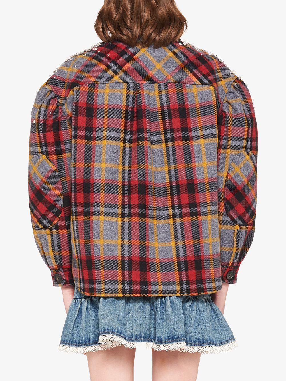 Miu Miu Crystal-embellished Plaid Jacket in Gray