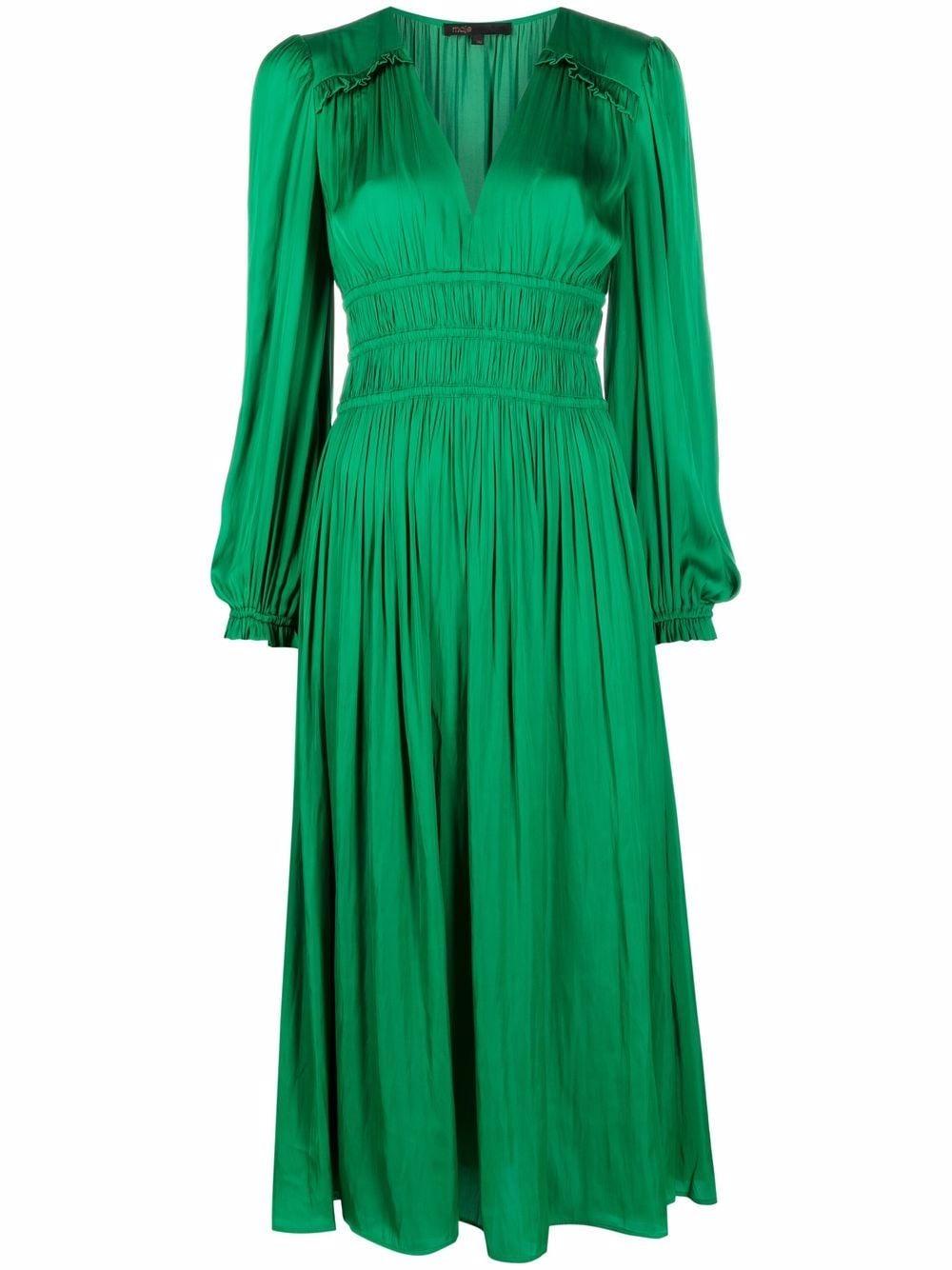 Maje V-neck Long-sleeve Dress in Green | Lyst