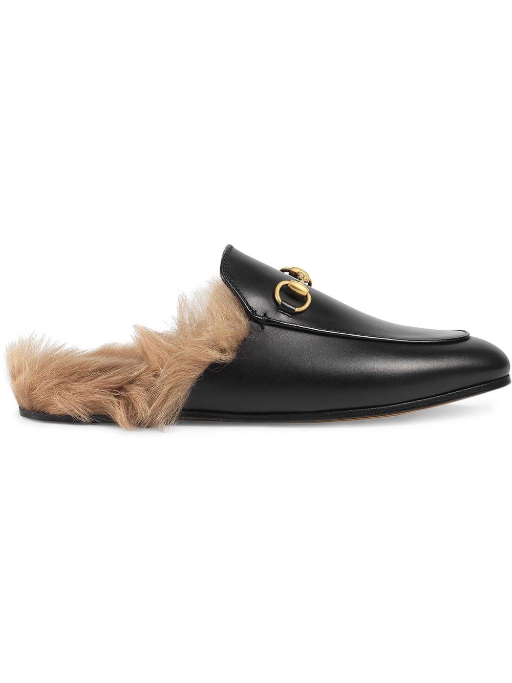 leather fur mules